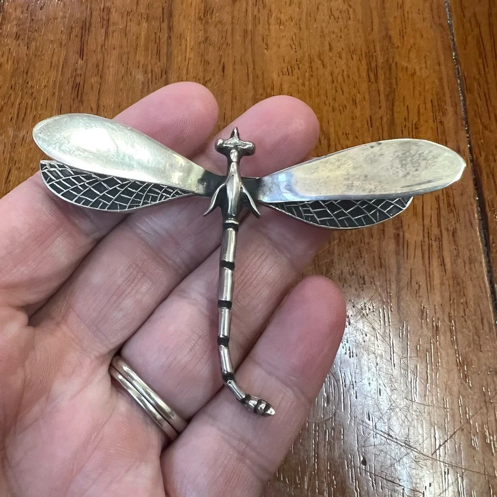Vintage Sterling Silver Large 3D Dragon Fly Brooch - Picture 1 of 14